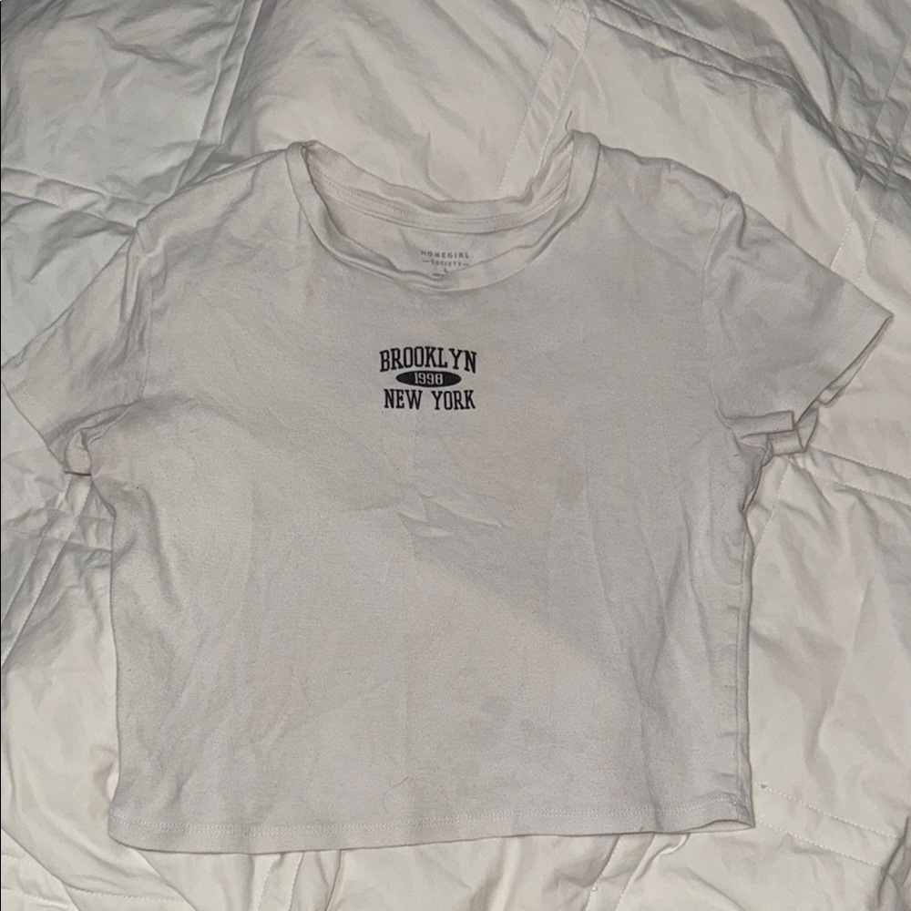 White Graphic Crop Top